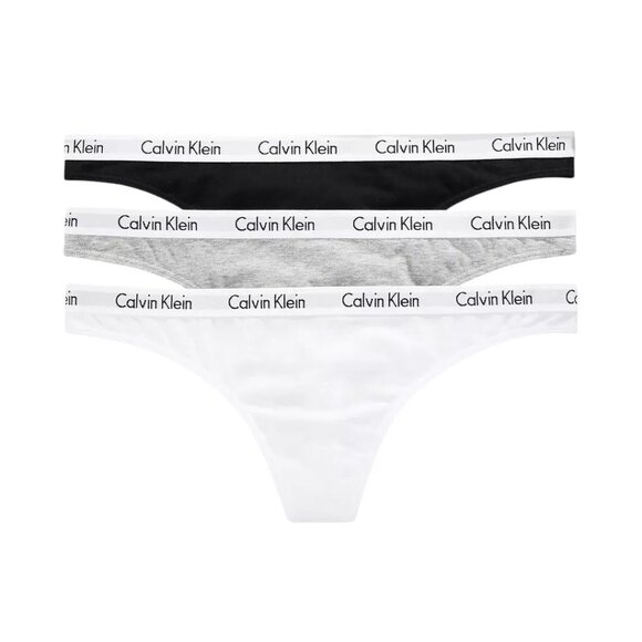Calvin Klein Women's Carousel Thong Panty 3 Pack - QD3587 Black, White, Grey - Picture 1 of 3